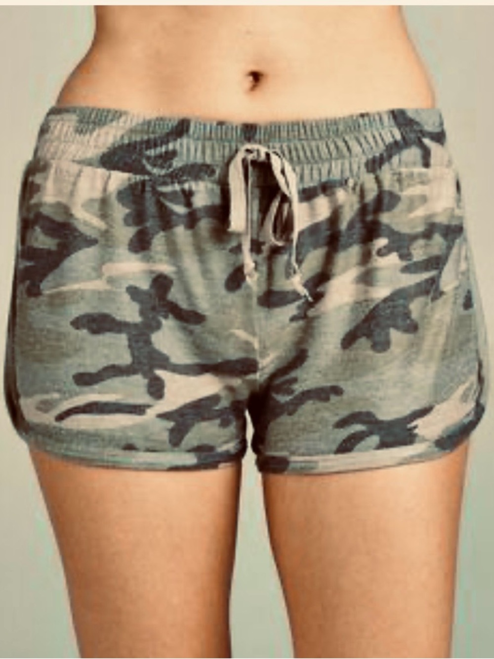 Hippie Love- Green Camo Elastic-Waist Women's Shorts- Size Large